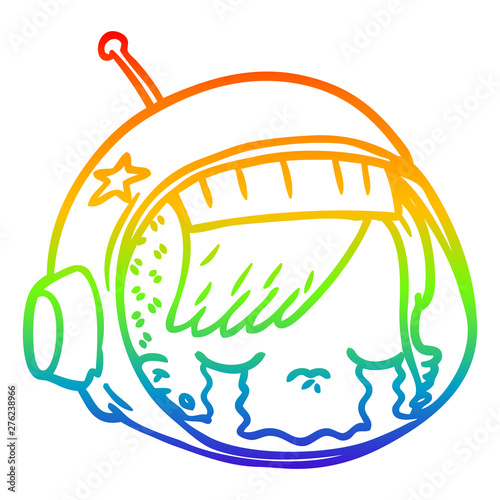 rainbow gradient line drawing cartoon astronaut face crying