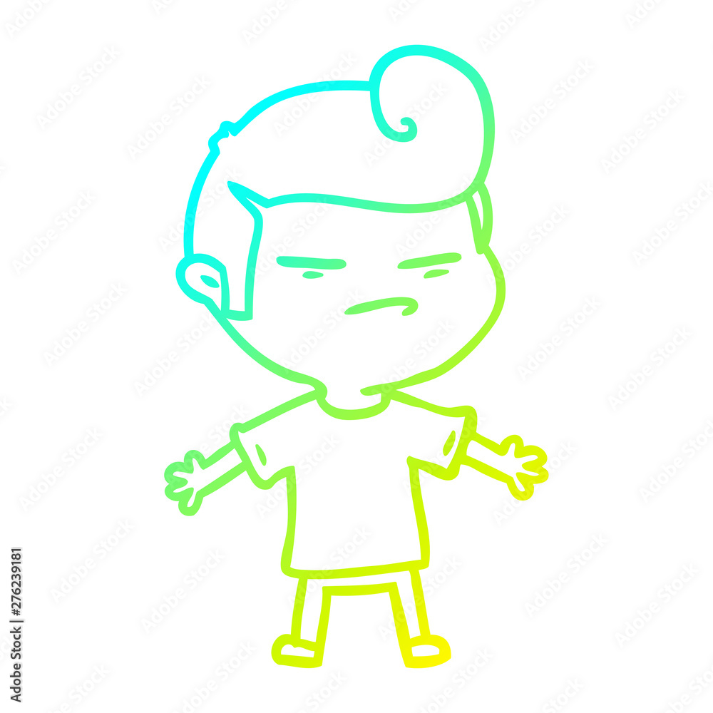 cold gradient line drawing cartoon cool guy with fashion hair cut