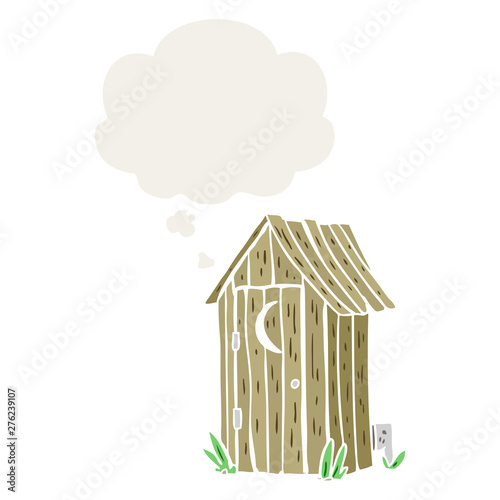 cartoon outdoor toilet and thought bubble in retro style