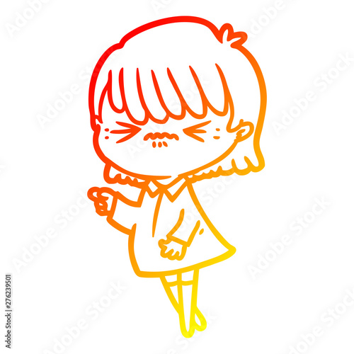 warm gradient line drawing annoyed cartoon girl making accusation