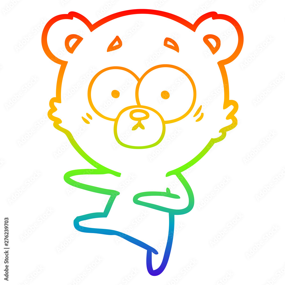 Obraz premium rainbow gradient line drawing nervous dancing bear cartoon