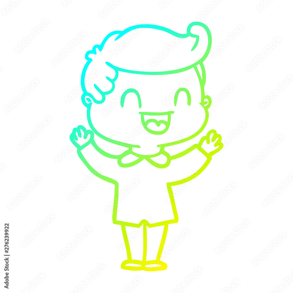 cold gradient line drawing cartoon happy man