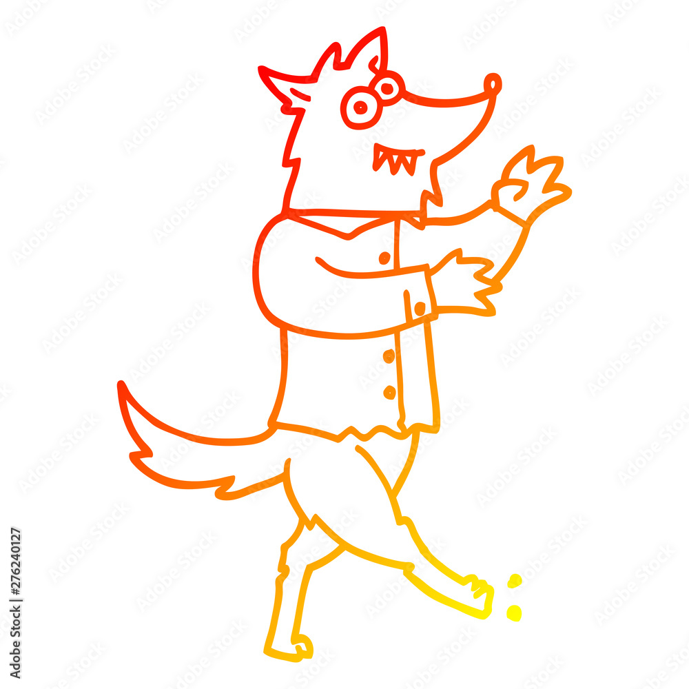Fototapeta premium warm gradient line drawing cartoon werewolf