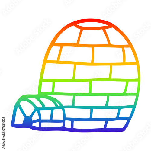 rainbow gradient line drawing cartoon igloo