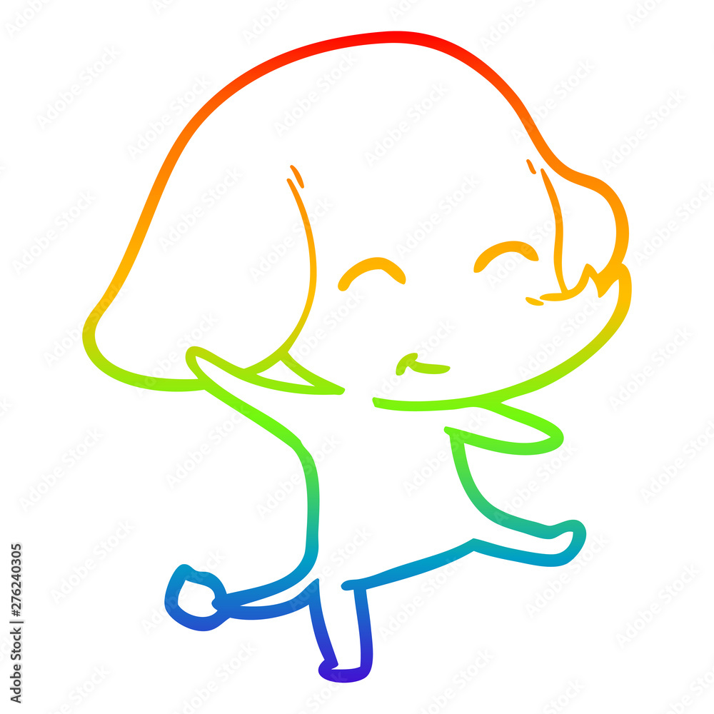 Obraz premium rainbow gradient line drawing cute cartoon elephant dancing