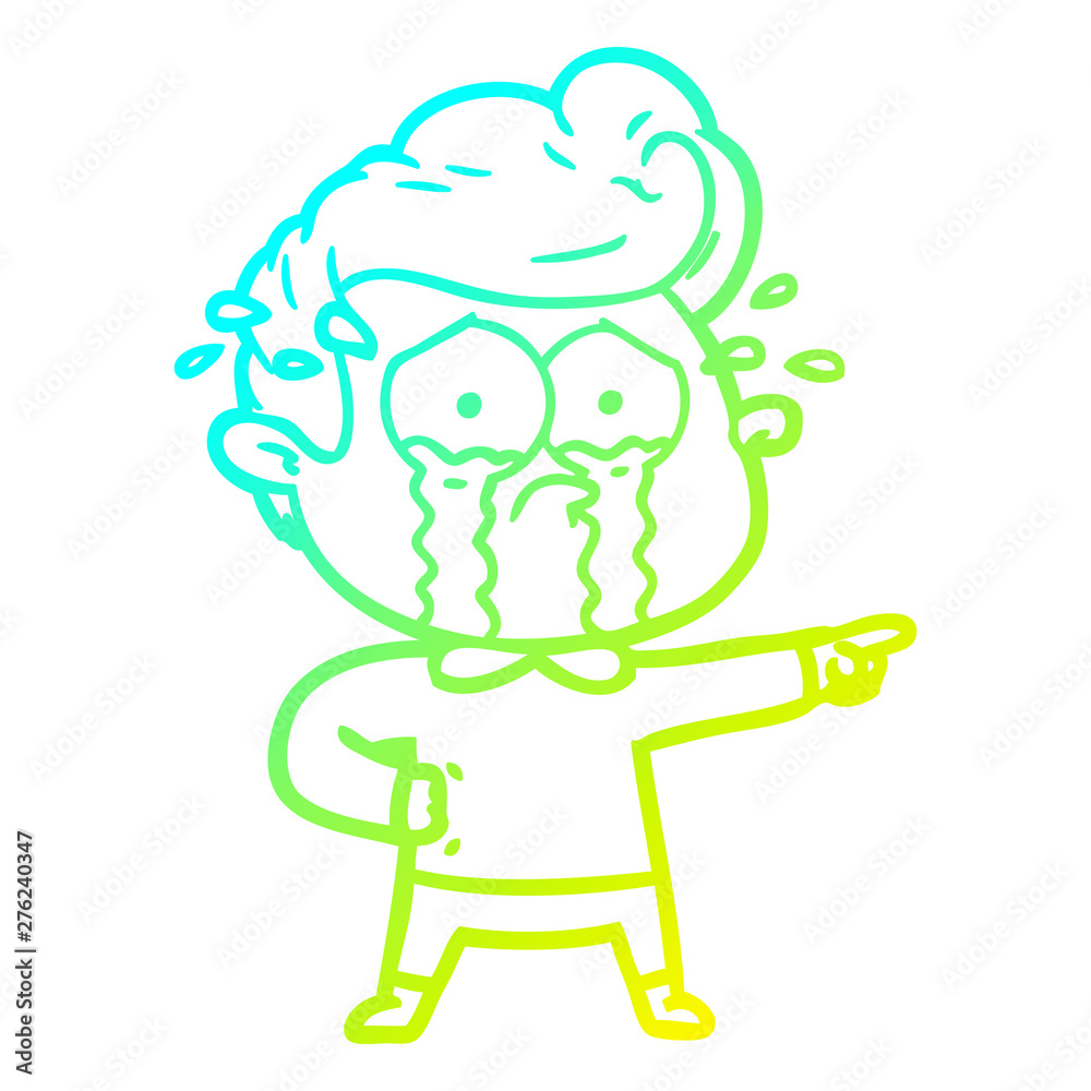 cold gradient line drawing cartoon crying man