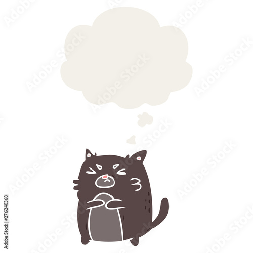 cartoon angry cat and thought bubble in retro style