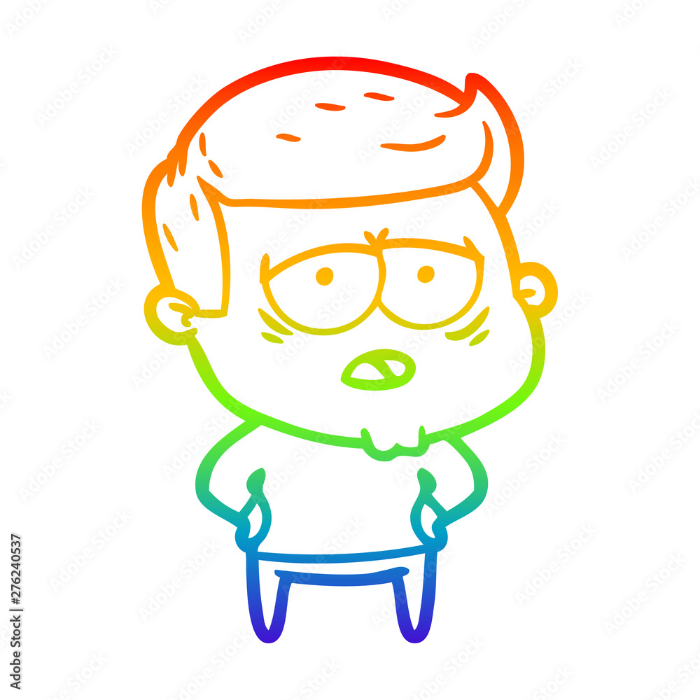 rainbow gradient line drawing cartoon tired man rainbow gradient line drawing cartoon tired man