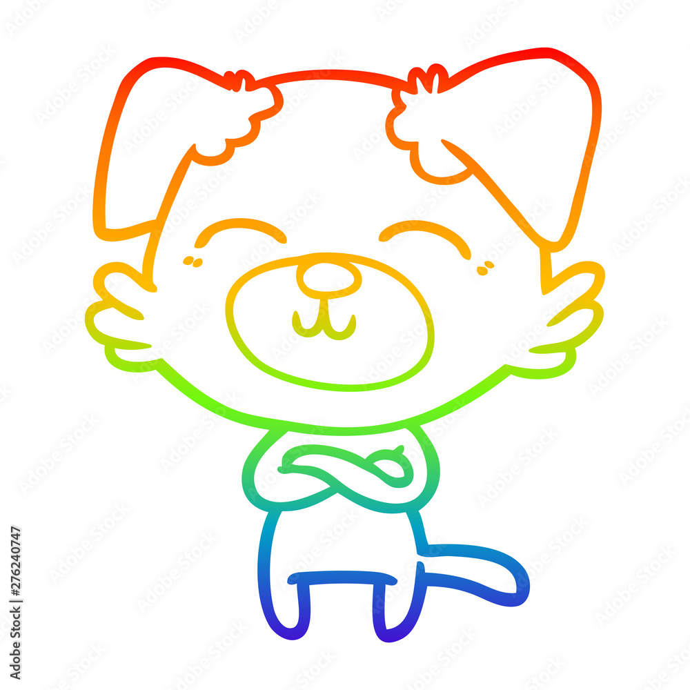 rainbow gradient line drawing cartoon dog crossing arms