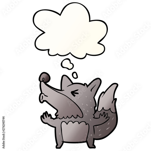 cartoon werewolf howling and thought bubble in smooth gradient style