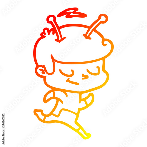 warm gradient line drawing friendly cartoon spaceman running