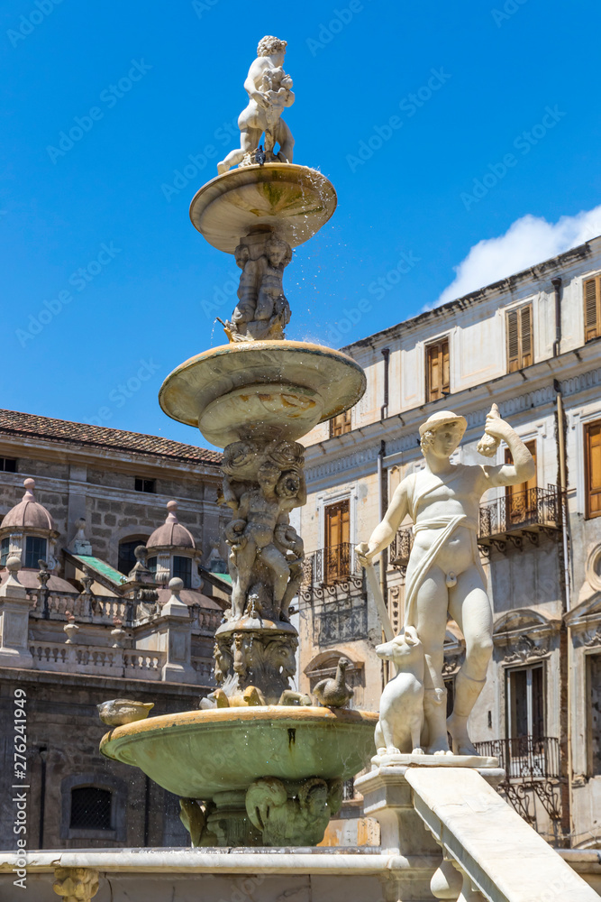Details of Praetorian Fountain (Italian: Fontana Pretoria) in Palermo, Sicily. Built by Francesco Camilliani in 1554 in Florence, transferred to Palermo in 1574