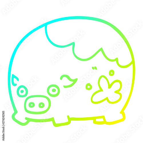 cold gradient line drawing cartoon dirty pig