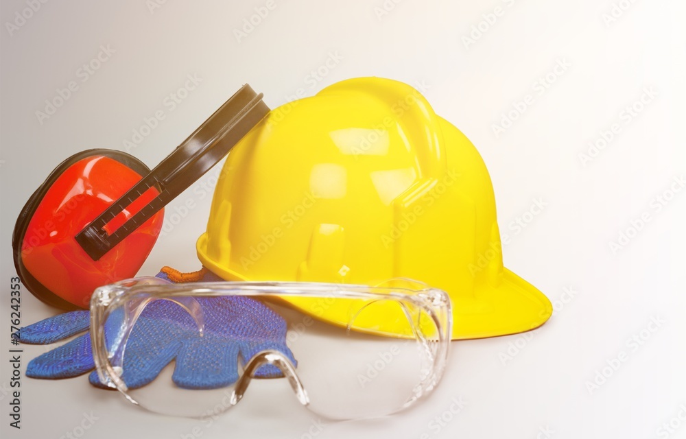 Safety equipment - hardhat, goggle, gloves and eye protection Safety equipment - hardhat, goggle, gloves and eye protection
