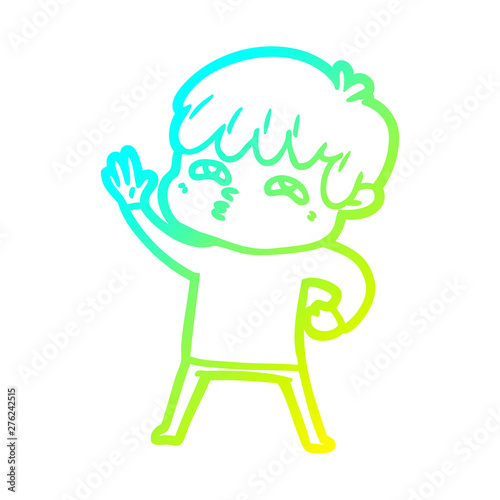 cold gradient line drawing cartoon curious man