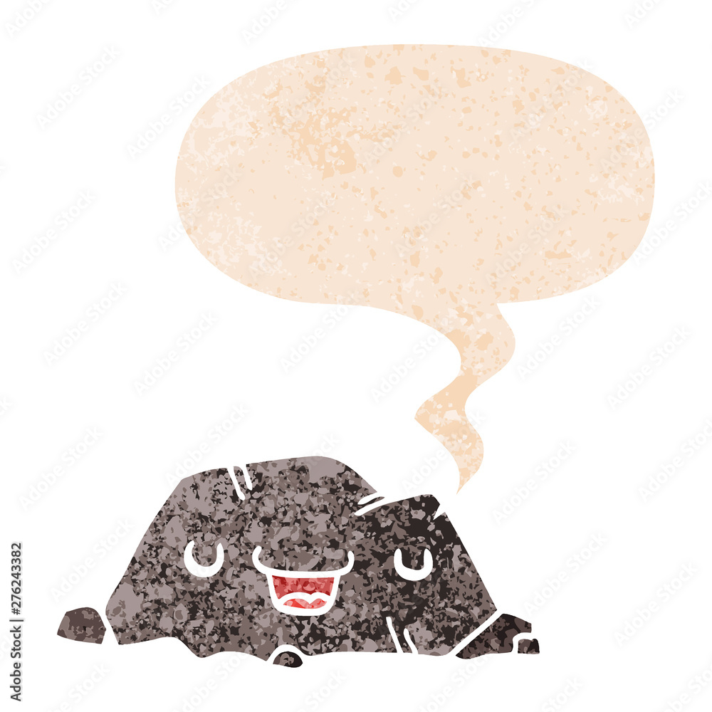cartoon rock and speech bubble in retro textured style cartoon rock and speech bubble in retro textured style