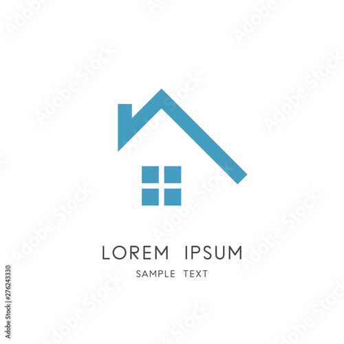 Home outline logo - house roof with chimney and window symbol. Realty and real estate vector icon.