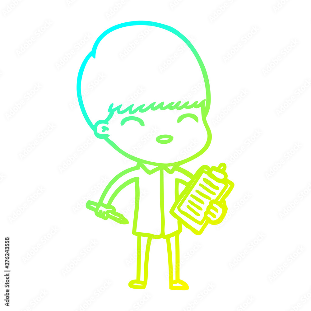cold gradient line drawing cartoon boy taking notes