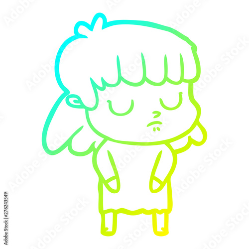 cold gradient line drawing cartoon indifferent woman