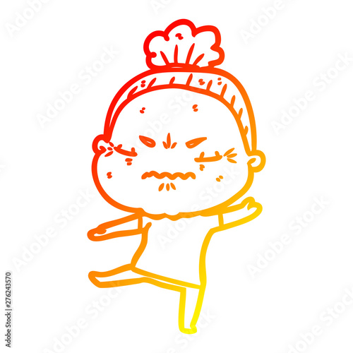 warm gradient line drawing cartoon annoyed old lady