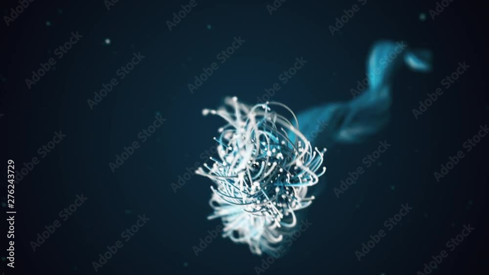 Spreading blue fiber wires in space. Camera movement for wires. The concept of distribution and transmission of information in the digital world. 3d render
