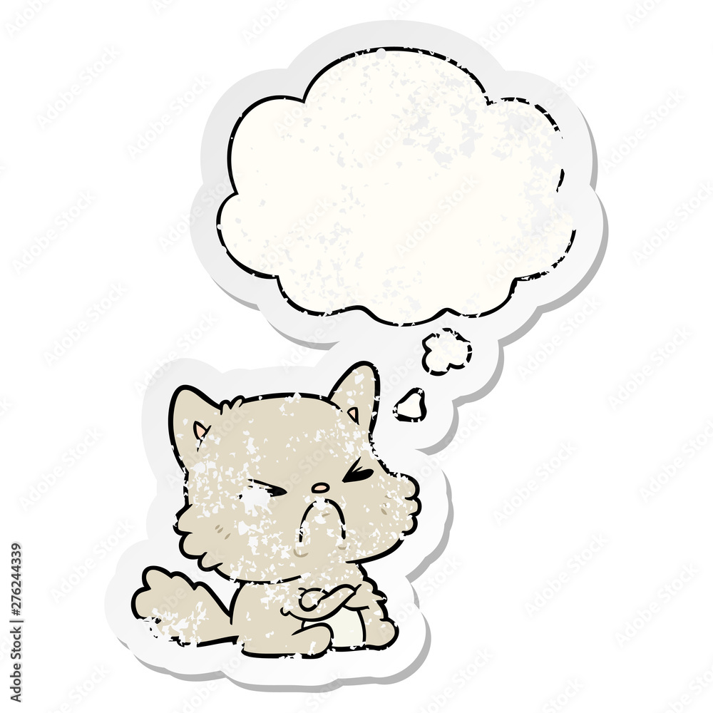 cartoon angry cat and thought bubble as a distressed worn sticker cartoon angry cat and thought bubble as a distressed worn sticker