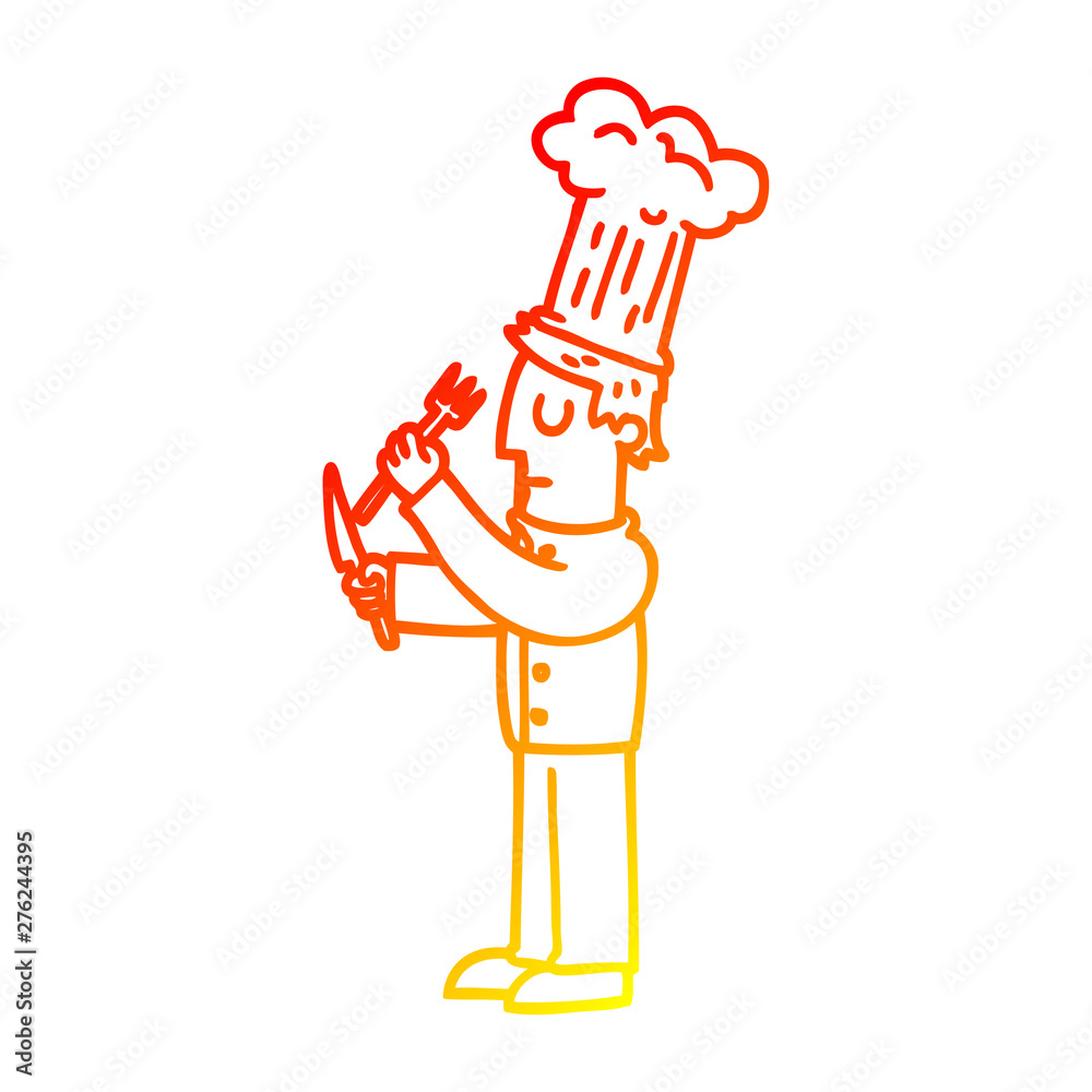 Fototapeta premium warm gradient line drawing cartoon talented chef