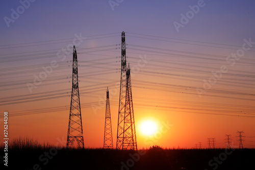 Electric power tower silhouette