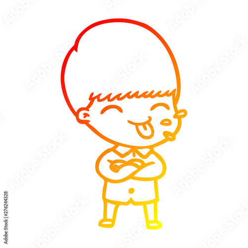 warm gradient line drawing cartoon boy sticking out tongue