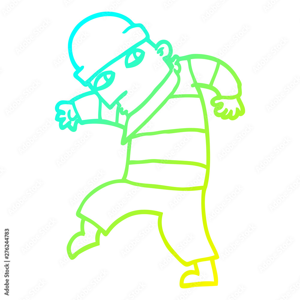 cold gradient line drawing cartoon sneaking thief