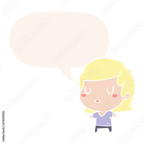 cartoon woman and speech bubble in retro style
