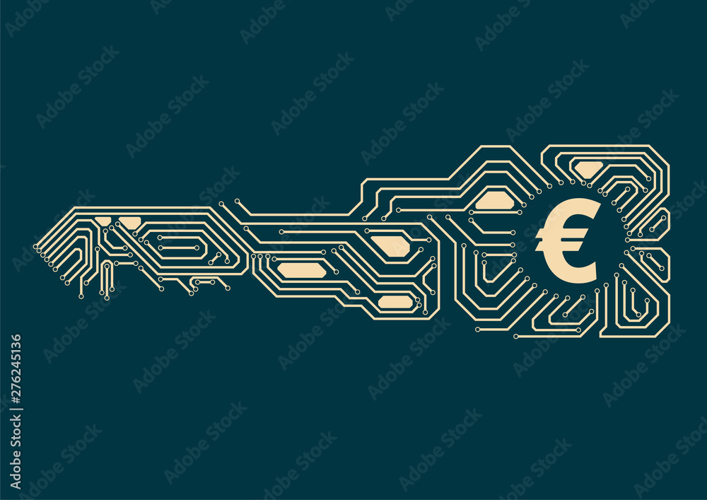 Circuit board consisting of keys, euro symbol