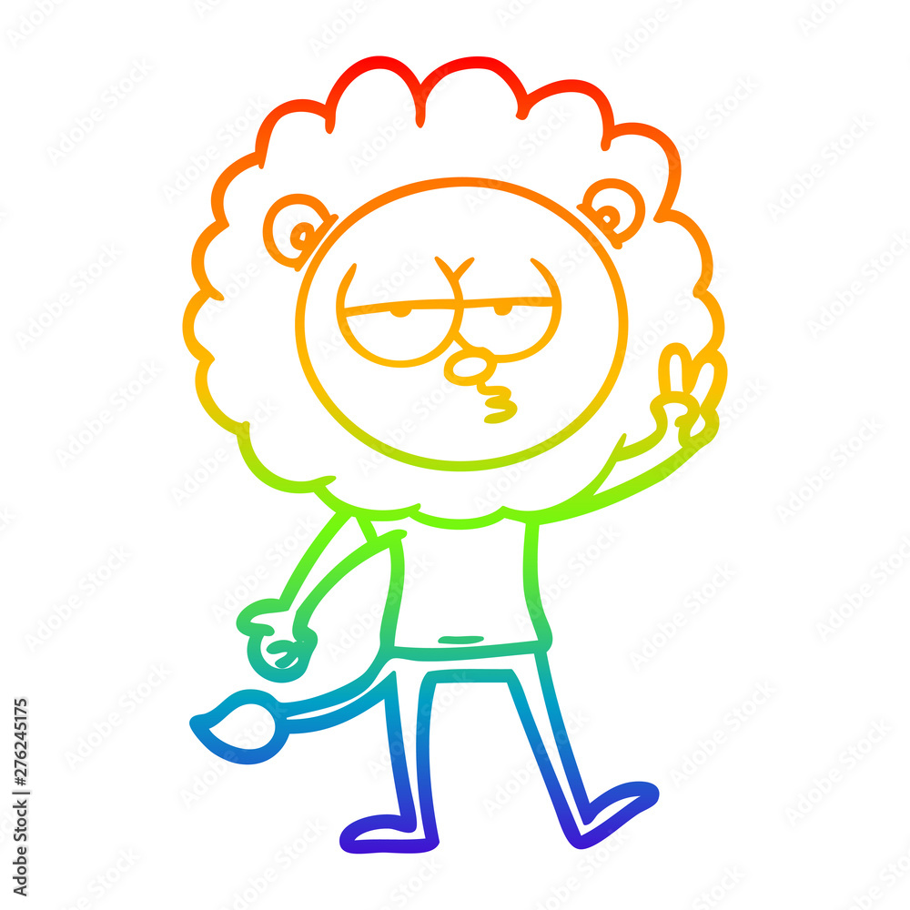 rainbow gradient line drawing cartoon bored lion waving rainbow gradient line drawing cartoon bored lion waving
