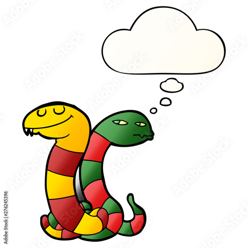 cartoon snakes and thought bubble in smooth gradient style