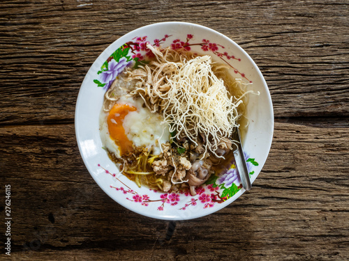 Mush rice on wooden , Thailand food
