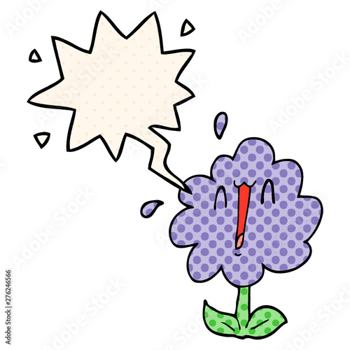 cartoon flower and speech bubble in comic book style