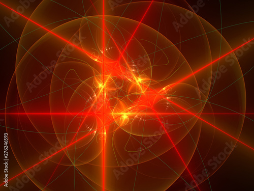 Glowing Red Intersecting Neon Lasers, Three Beams of Light, Triangle Formation, Transparent Abstract Shapes, Brilliant Light, Abstract Computer Digital Art, Illustration © Cedar