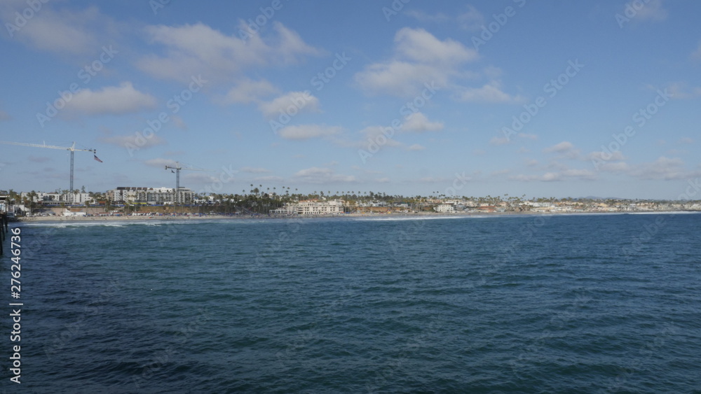 Oceanside Pier California with beach coastline and hotels and buildings shot in high resolution 