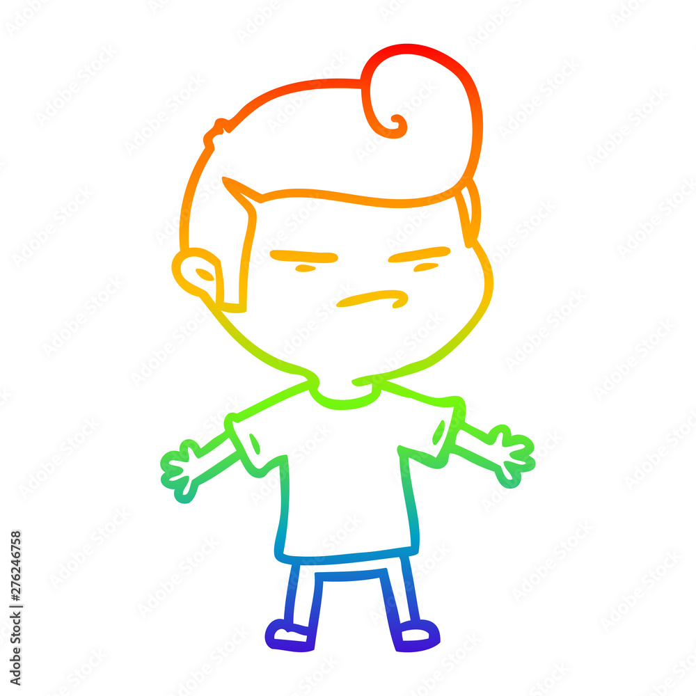 rainbow gradient line drawing cartoon cool guy with fashion hair cut