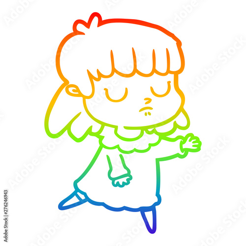 rainbow gradient line drawing cartoon indifferent woman