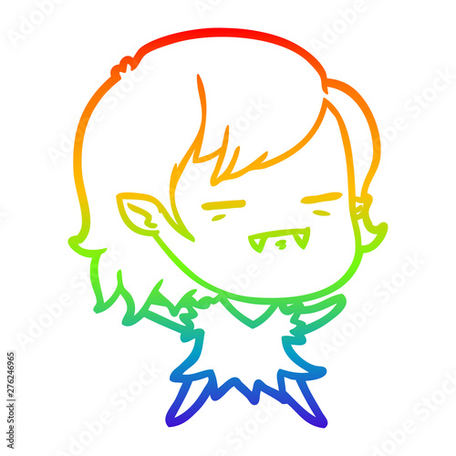 rainbow gradient line drawing cartoon undead vampire girl