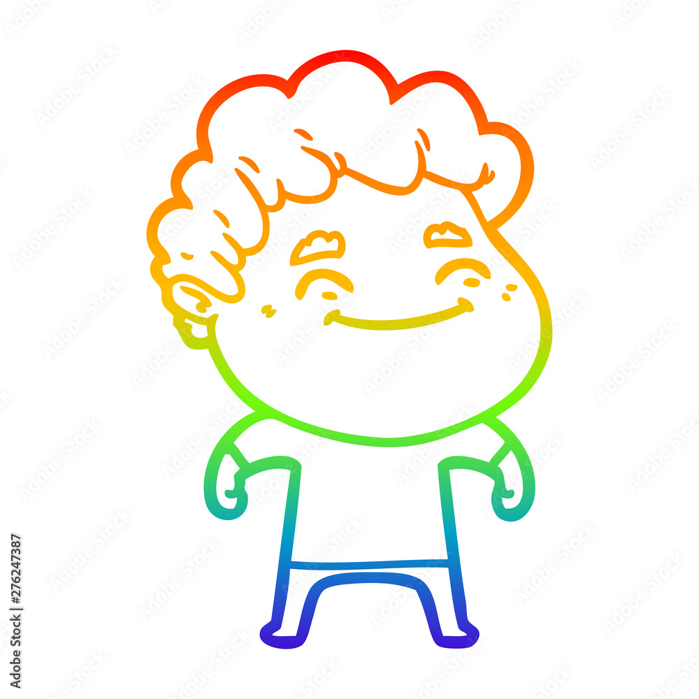 Fototapeta premium rainbow gradient line drawing cartoon friendly man