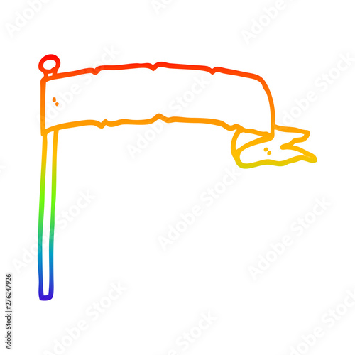 rainbow gradient line drawing cartoon waving white banner flag