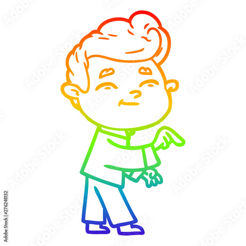 rainbow gradient line drawing happy cartoon man pointing © lineartestpilot