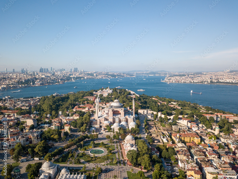 Aerial View of Hagia Sophia and Istanbul, Turkey