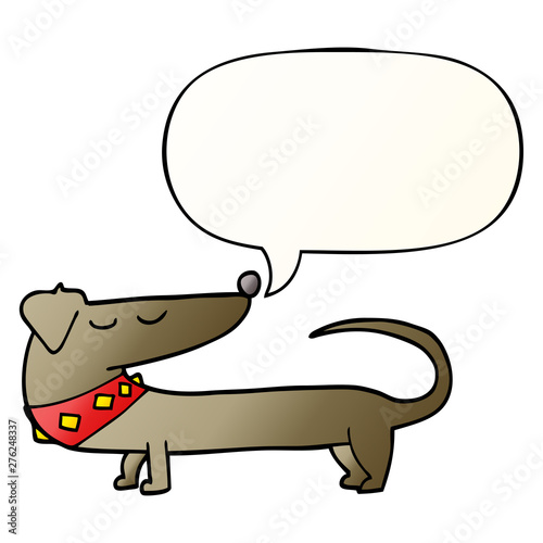 cartoon dog and speech bubble in smooth gradient style