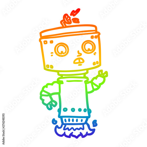 rainbow gradient line drawing cartoon robot hovering