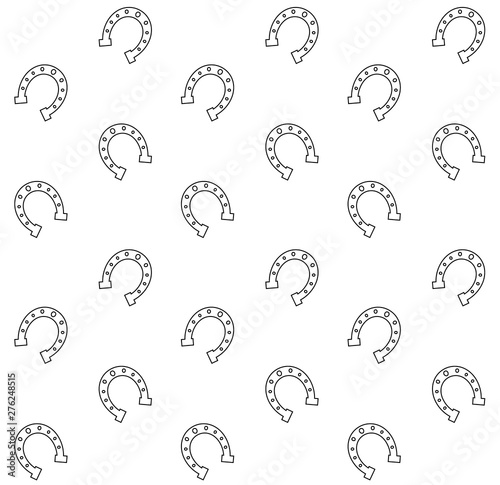 Vector seamless pattern of black line horse shoe isolated on white background