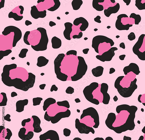Vector seamless pattern of black leopard spots isolated on pink background