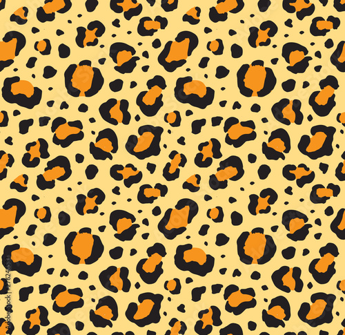 Vector seamless pattern of black leopard spots isolated on yellow background